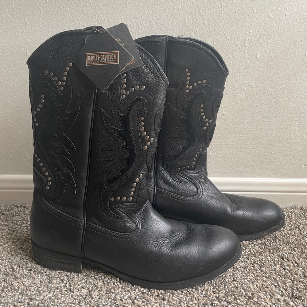 🏍️ Vintage Harley-Davidson Black Studded Leather After Riding Boots 🏍️